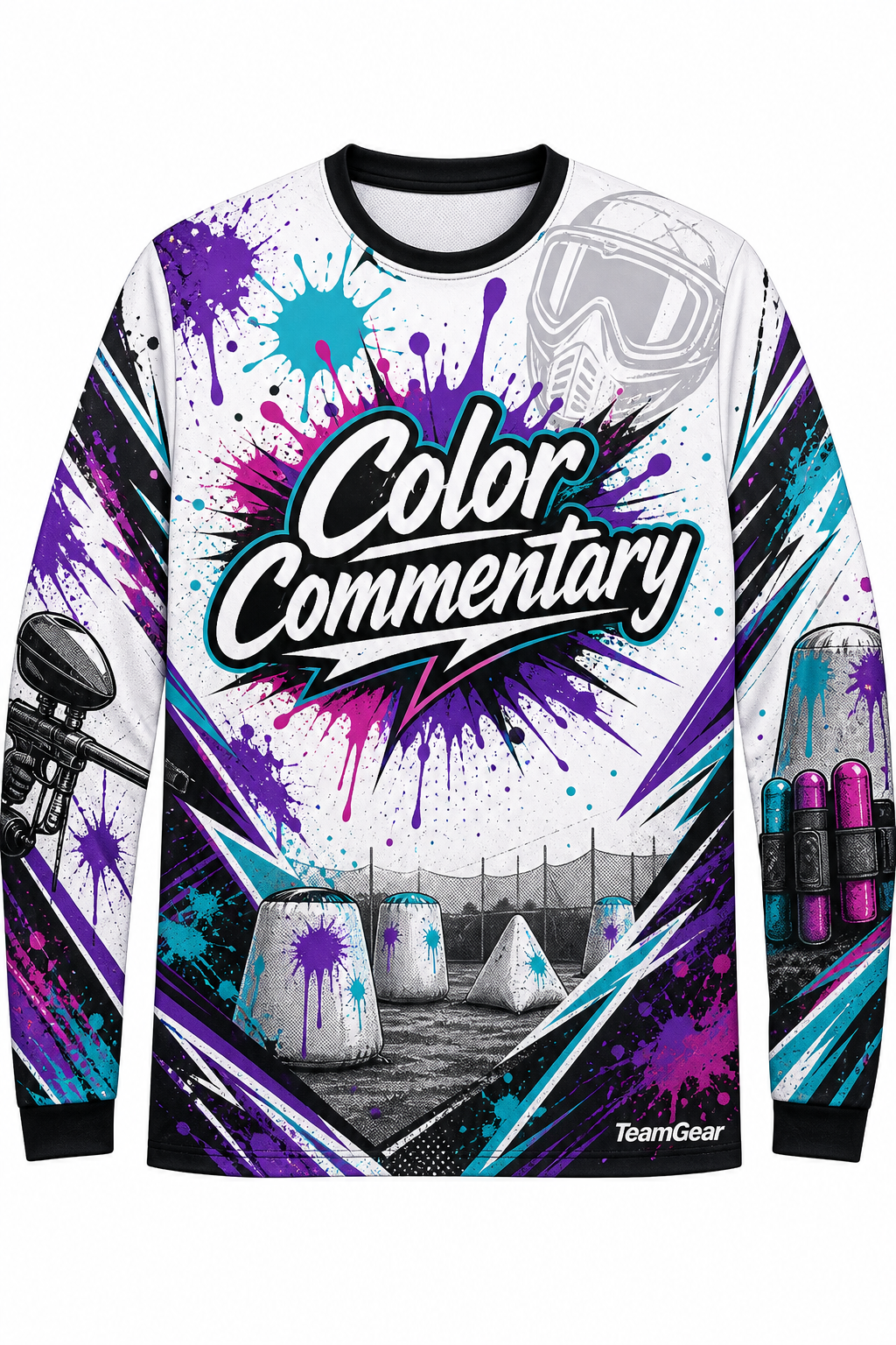 Color Commentary White Long Sleeve Paintball Jersey design