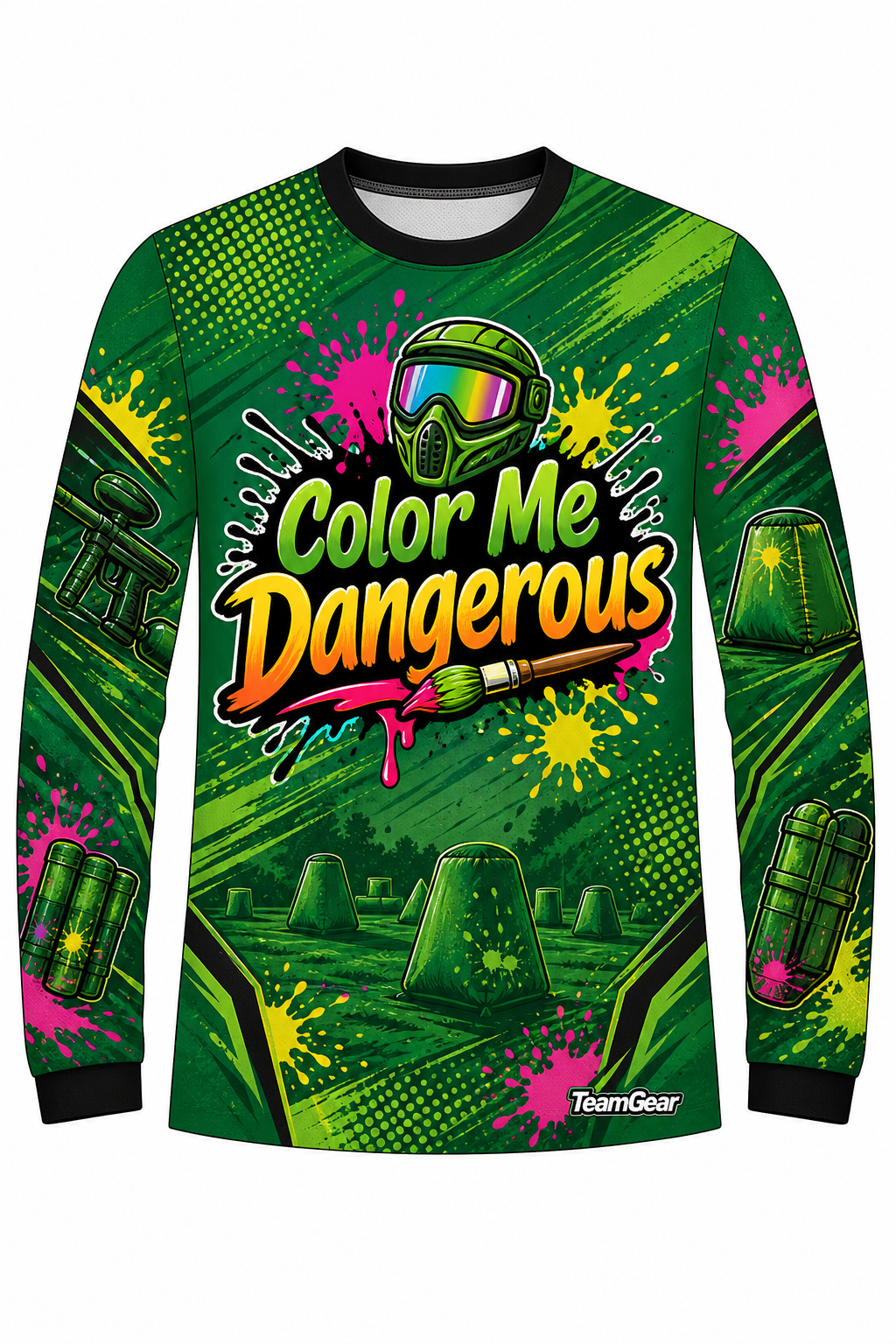 Color Me Dangerous Green Long Sleeve Paintball Jersey design