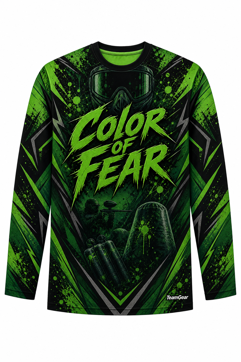 Color of Fear Green Long Sleeve Paintball Jersey design
