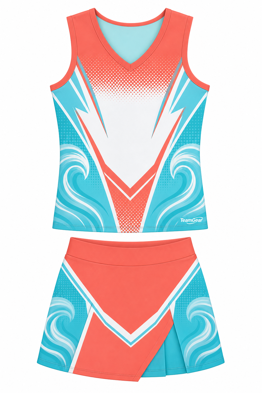 Coral and Aqua Cheerleading Uniform design
