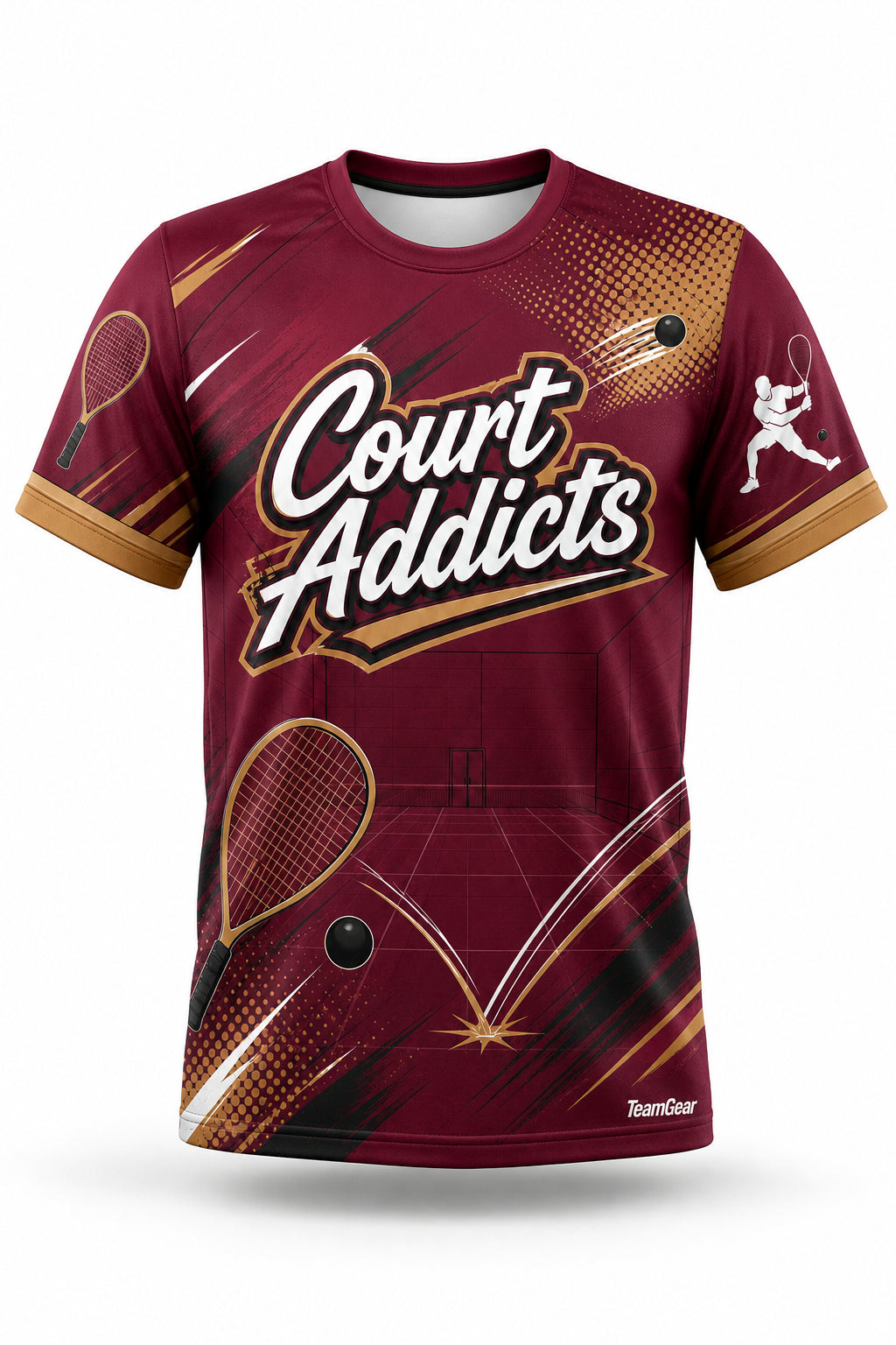 Court Addicts Maroon Racquetball Jersey - front and back view