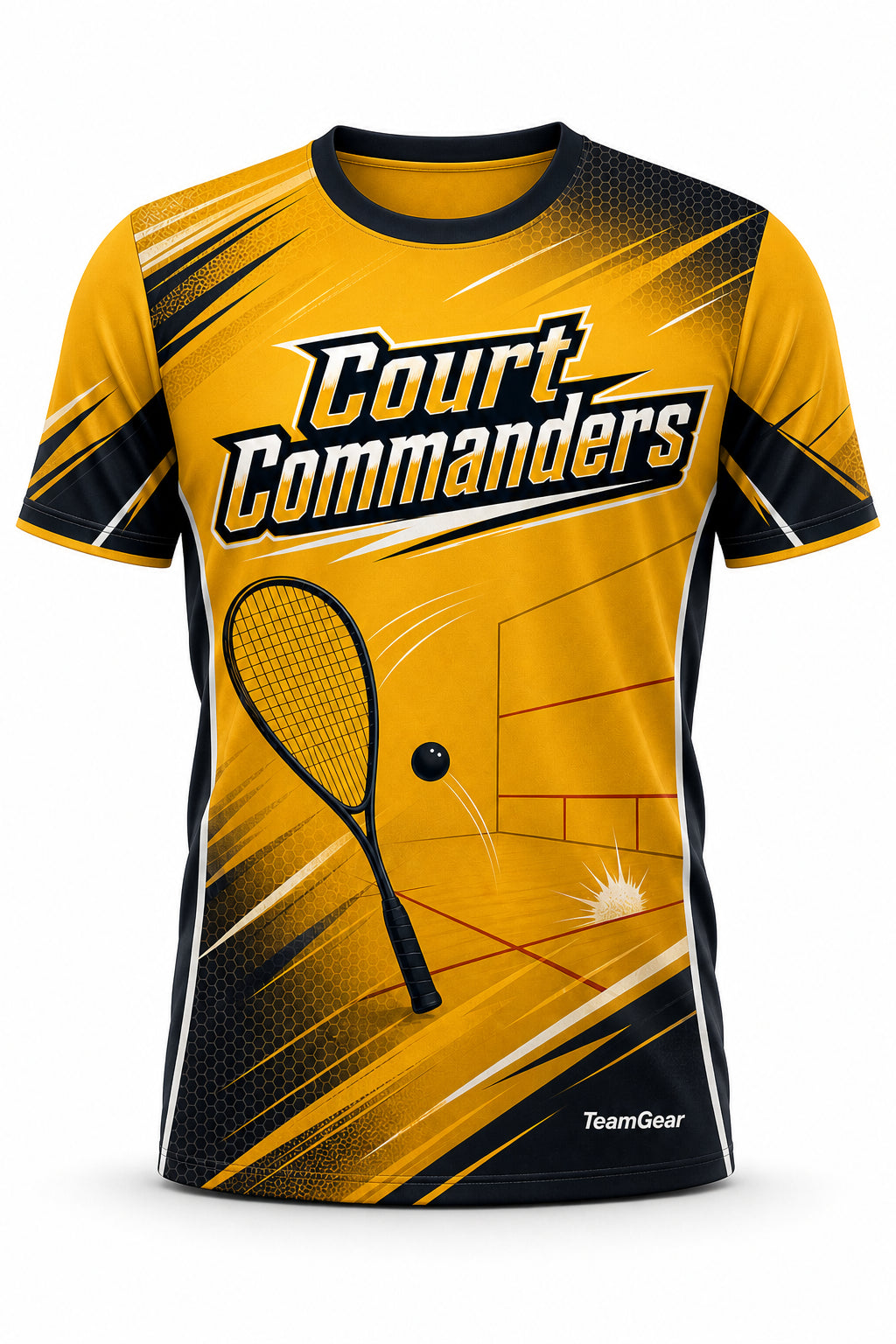 Court Commanders Gold Squash Jersey - front and back view