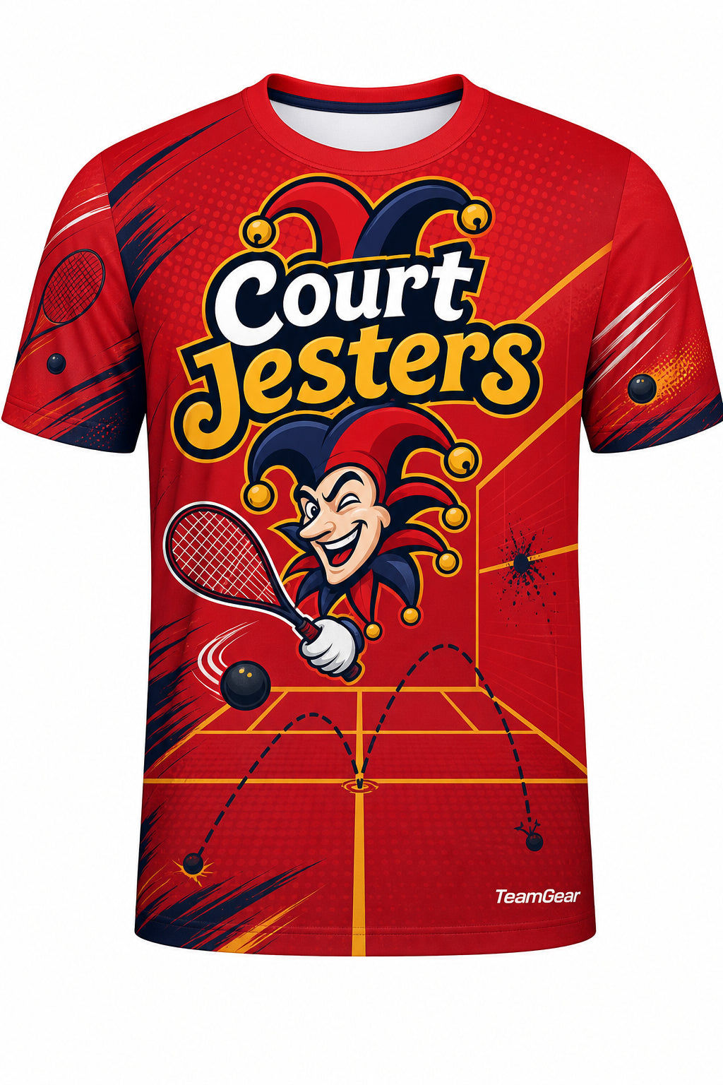 Court Jesters Red Squash Jersey with name and number