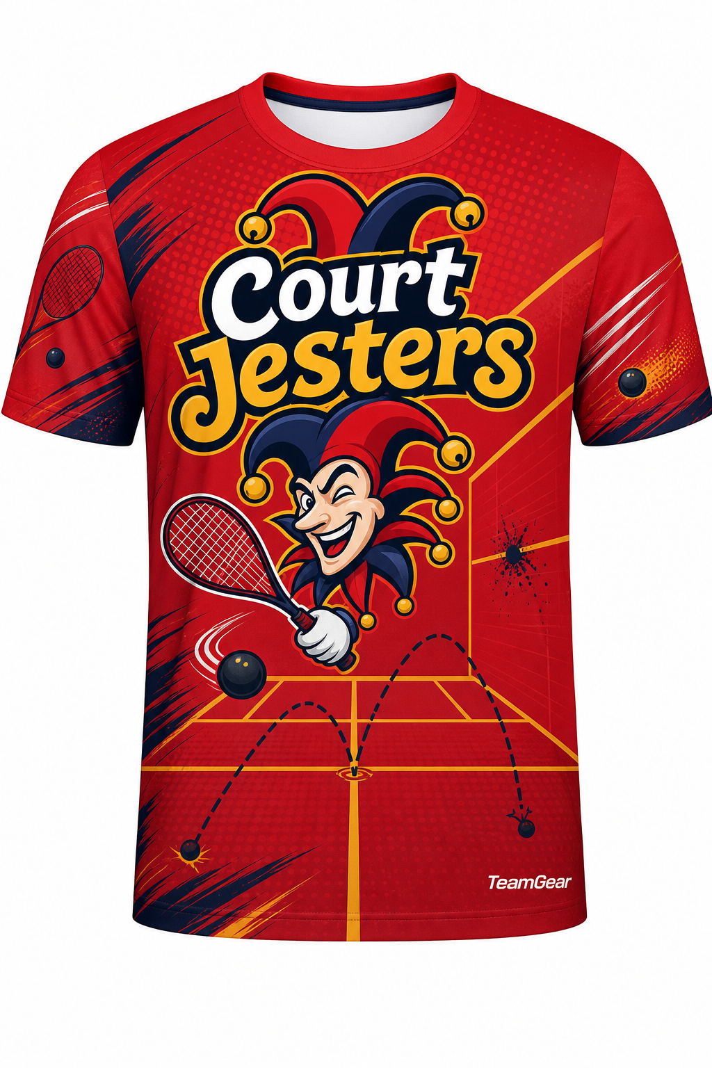 Court Jesters Red Squash Jersey with name and number