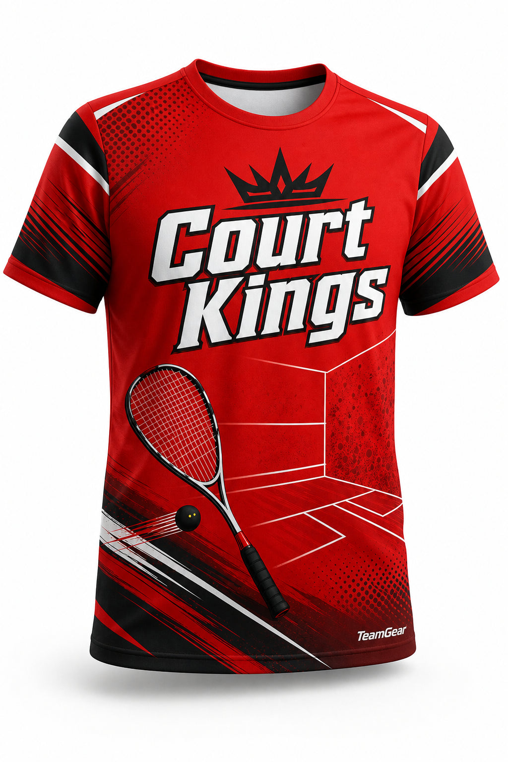 Court Kings Red Squash Jersey - front and back view