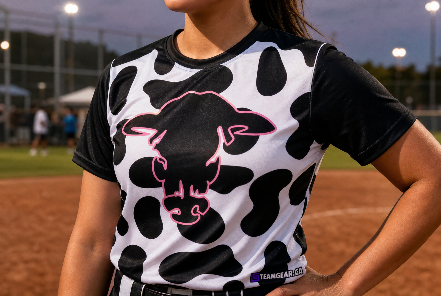 Cows Softball Jersey — custom softball jersey worn on model — TeamGear Canada