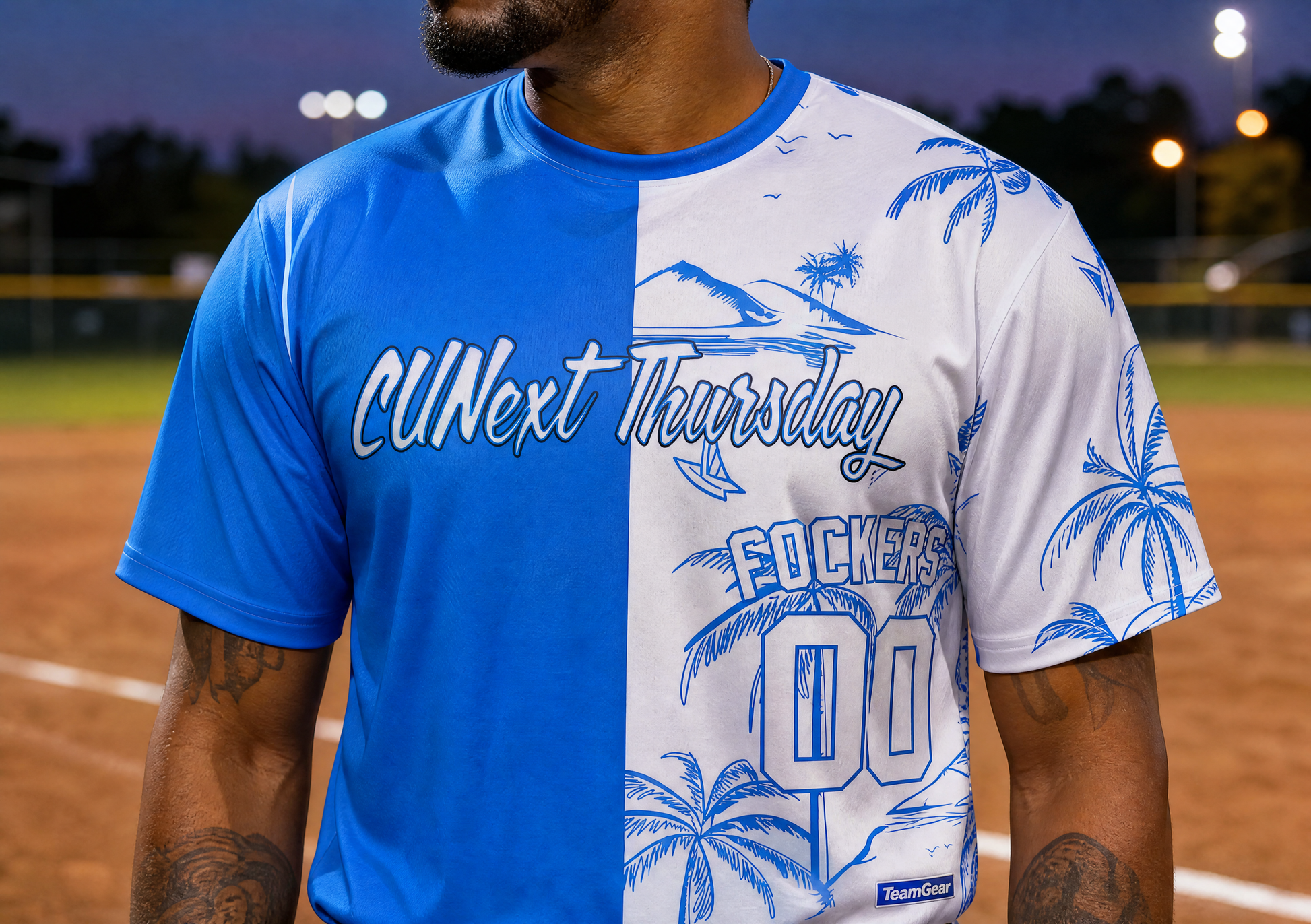 CUNext Thursday Splitter Softball Jersey — custom softball jersey worn on model — TeamGear Canada