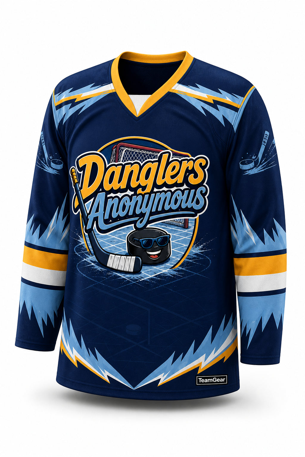 Danglers Anonymous Navy Hockey Jersey - front and back view