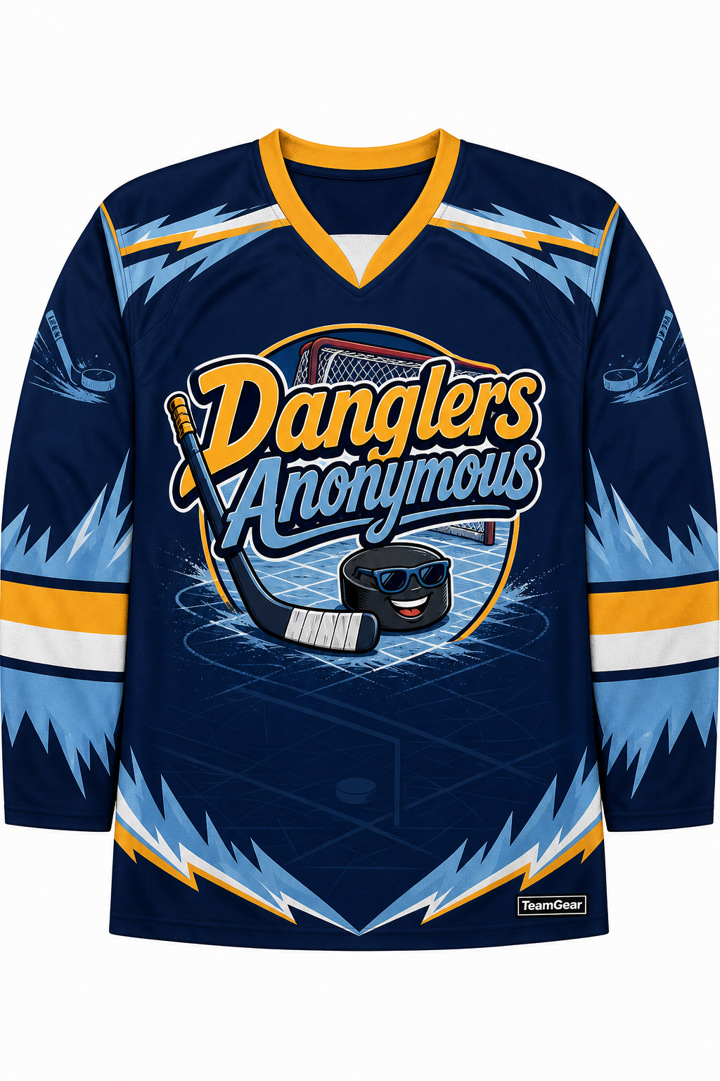 Danglers Anonymous Navy Hockey Jersey design
