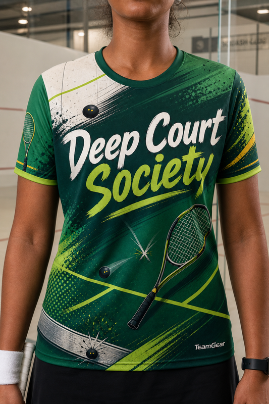 Deep Court Society Green Squash Jersey — custom squash jersey worn on model — TeamGear Canada
