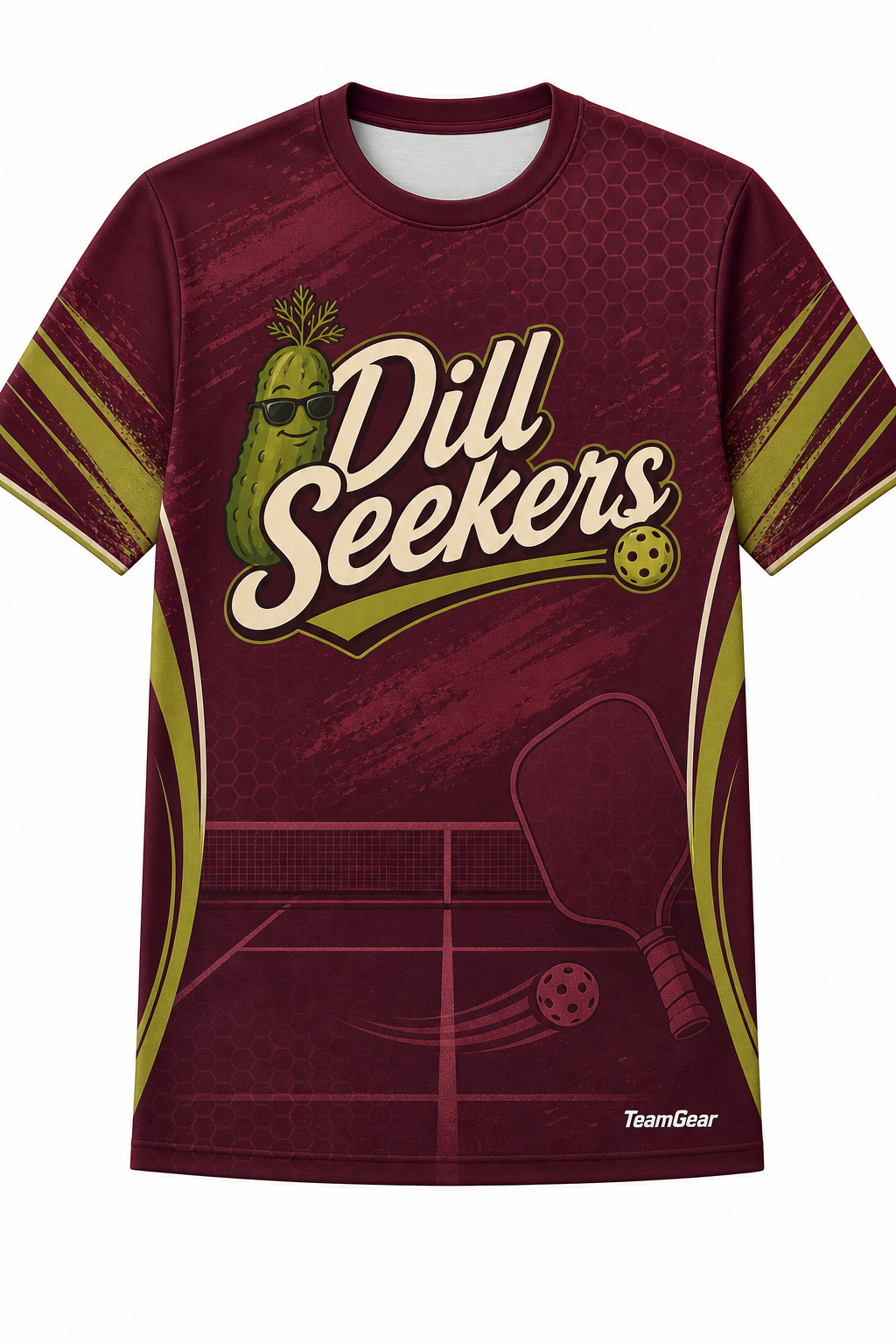 Dill Seekers Maroon Pickleball Jersey with name and number