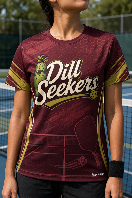 Dill Seekers Maroon Pickleball Jersey — custom pickleball jersey worn on model — TeamGear Canada