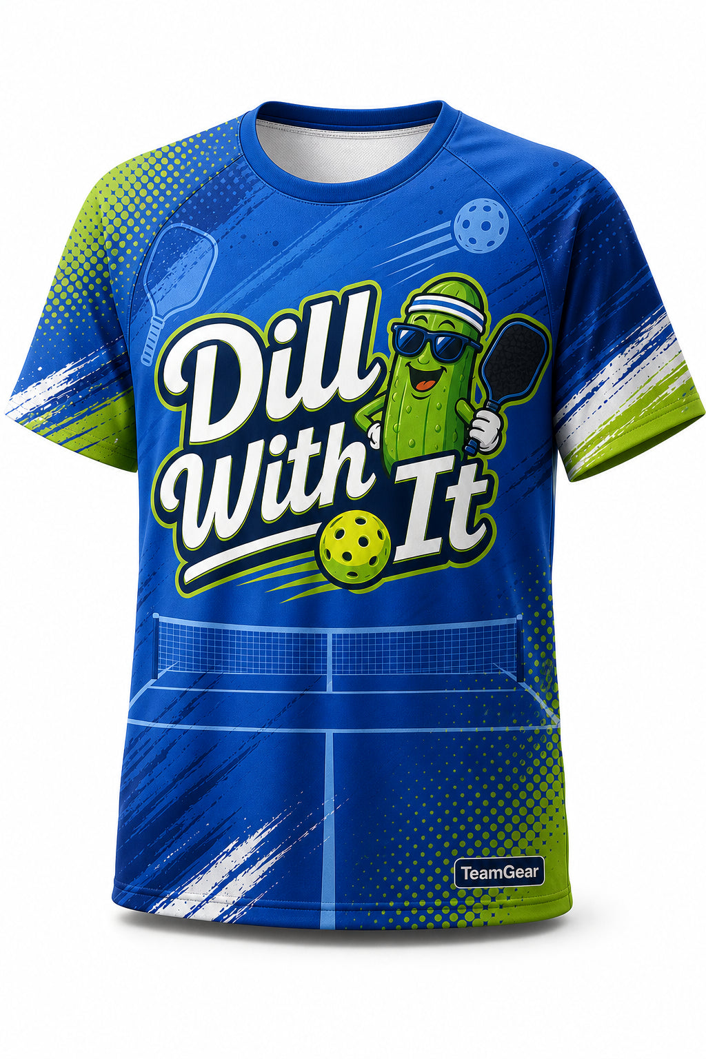 Dill With It Blue Pickleball Jersey - front and back view