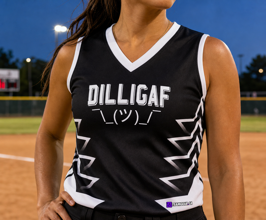 Dilligaf Softball Jersey — custom softball jersey worn on model — TeamGear Canada