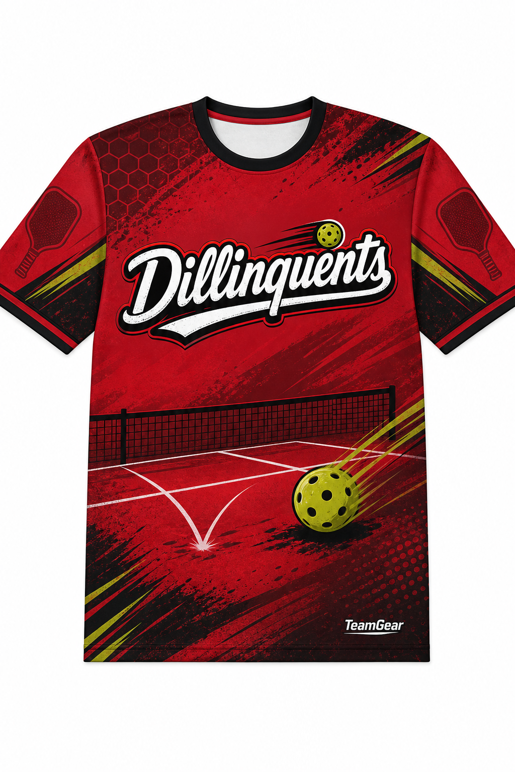 Dillinquents Red Pickleball Jersey with name and number