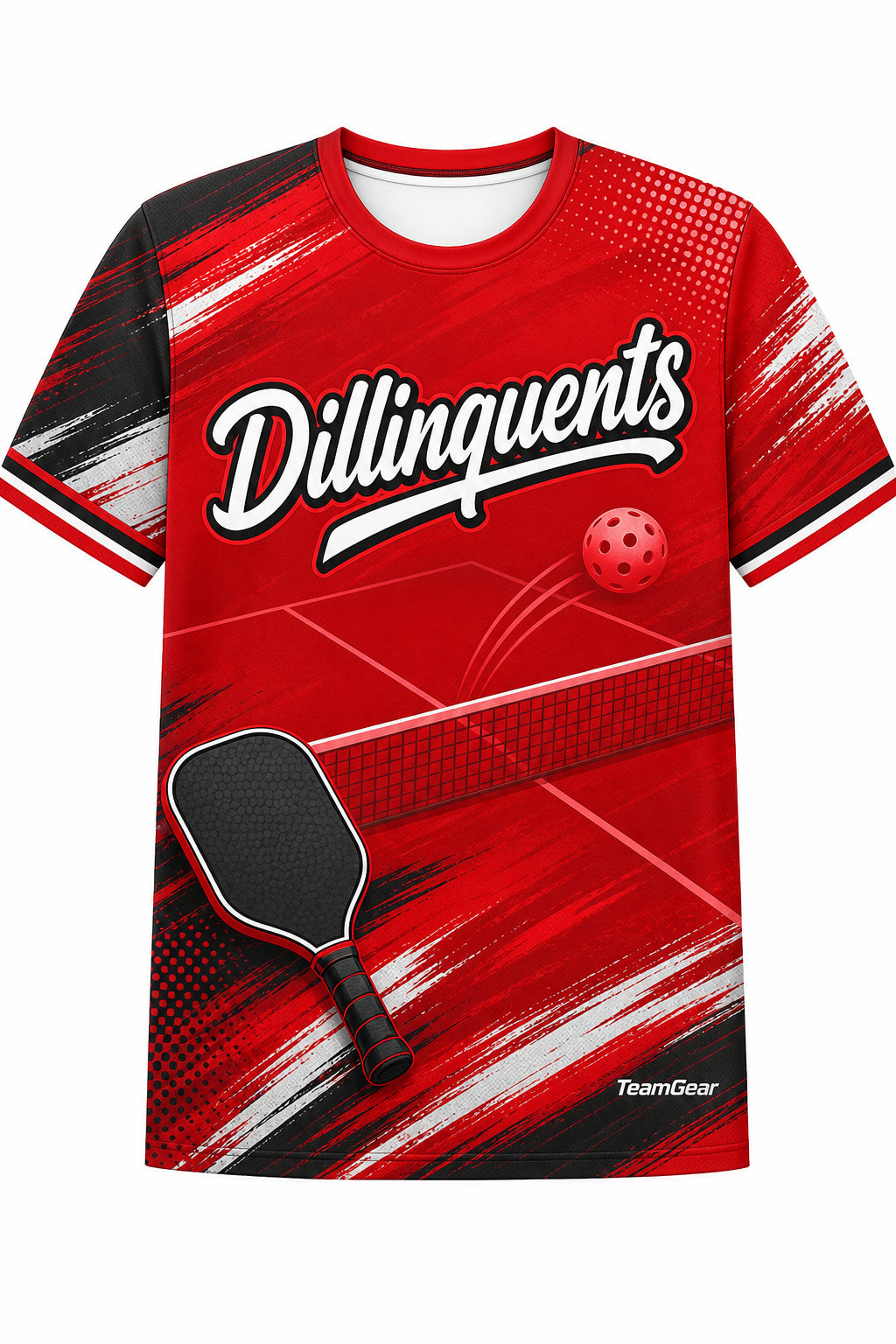 Dillinquents Red Pickleball Jersey with name and number
