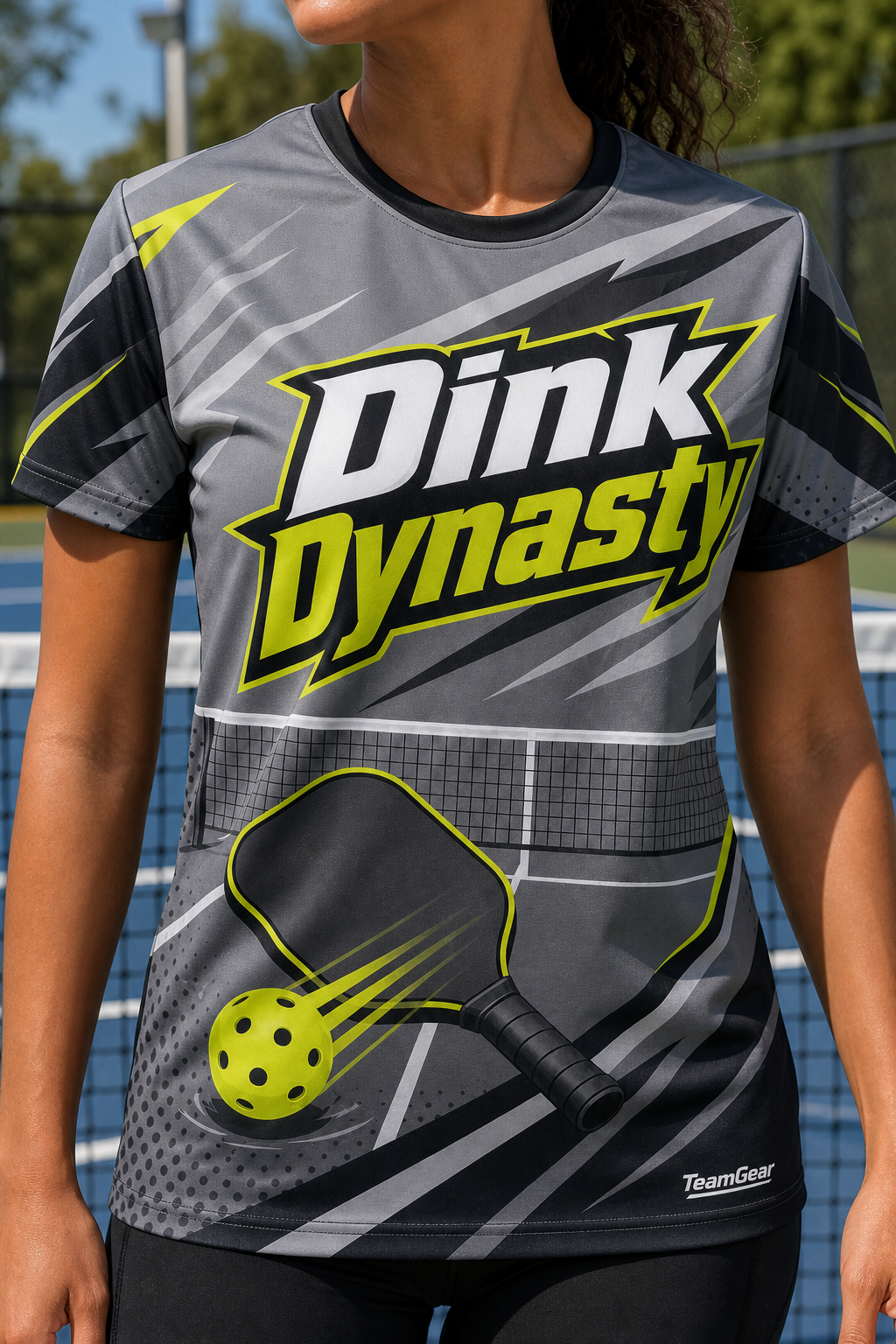 Dink Dynasty Grey Pickleball Jersey — custom pickleball jersey worn on model — TeamGear Canada