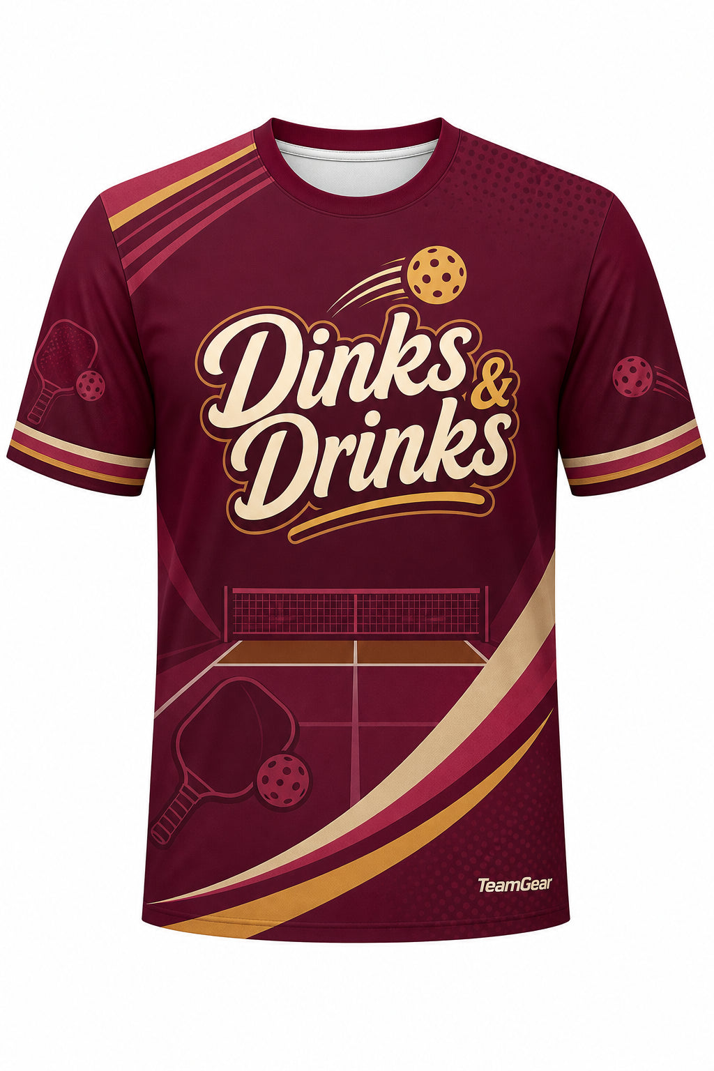 Dinks & Drinks Maroon Pickleball Jersey with name and number