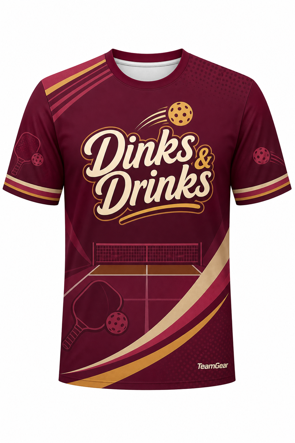 Dinks & Drinks Maroon Pickleball Jersey with name and number