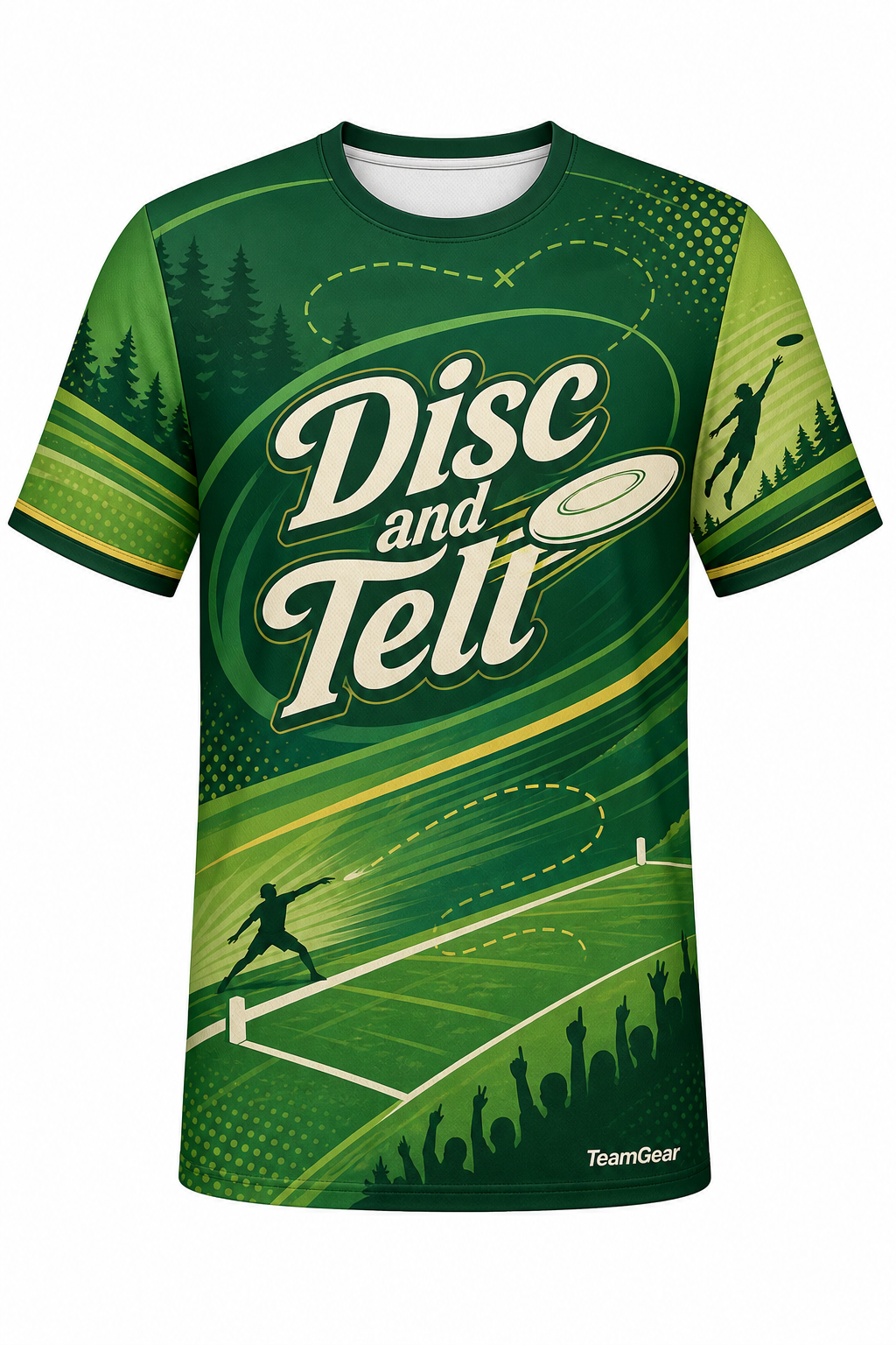 Disc and Tell Green Ultimate Frisbee Jersey design