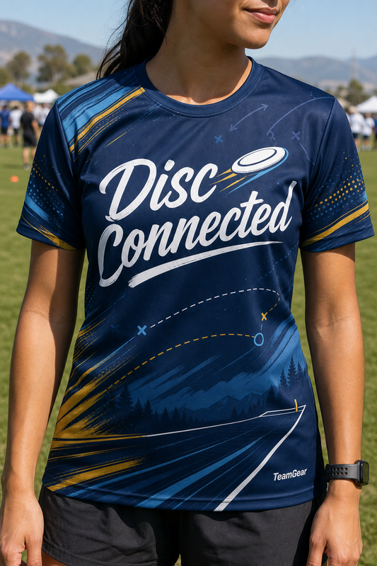 Disc Connected Navy Ultimate Frisbee Jersey — custom ultimate frisbee jersey worn on model — TeamGear Canada