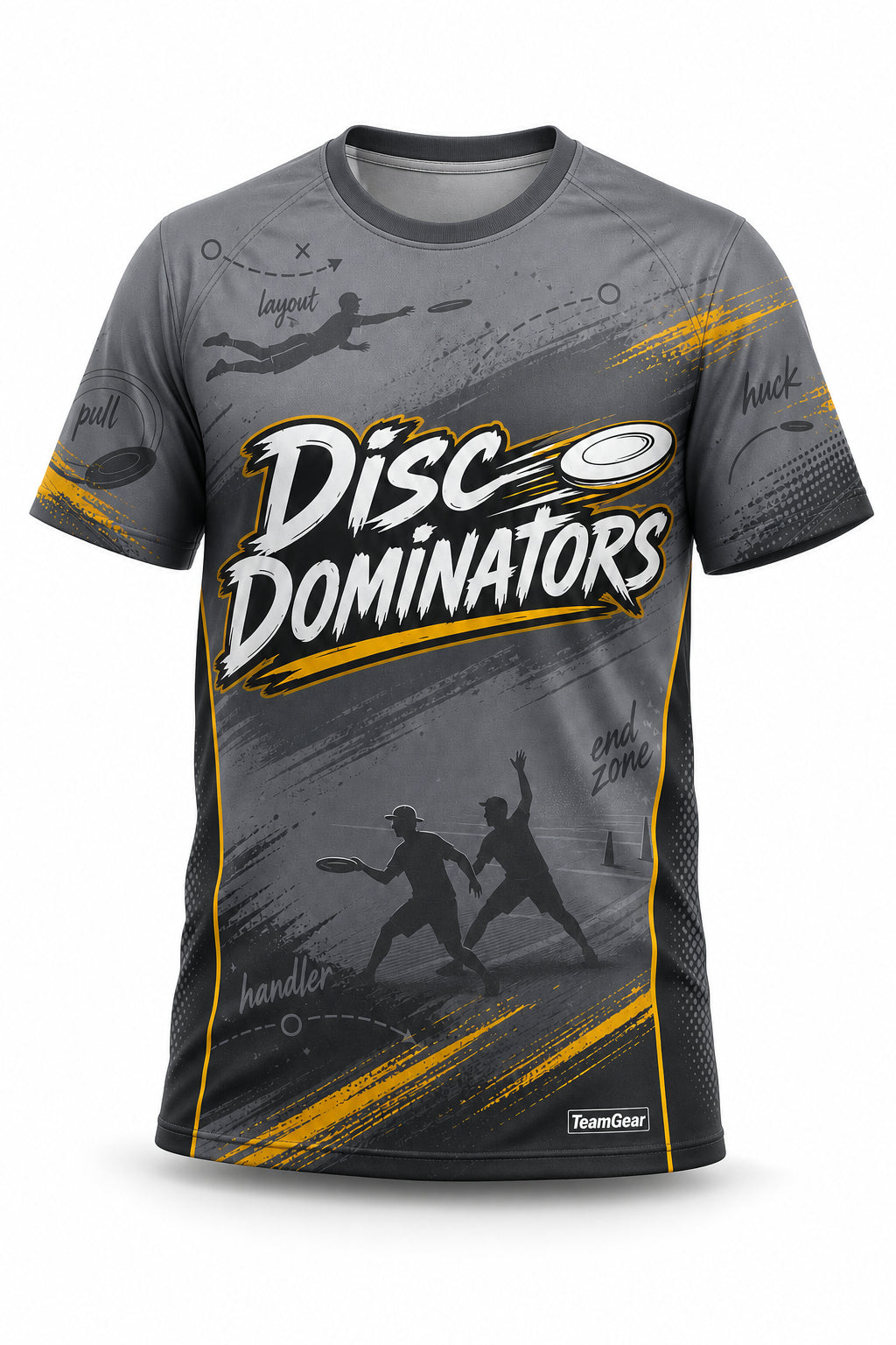Disc Dominators Grey Ultimate Frisbee Jersey - front and back view