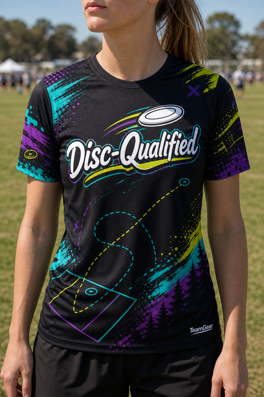 Disc-Qualified Black Ultimate Frisbee Jersey — custom ultimate frisbee jersey worn on model — TeamGear Canada