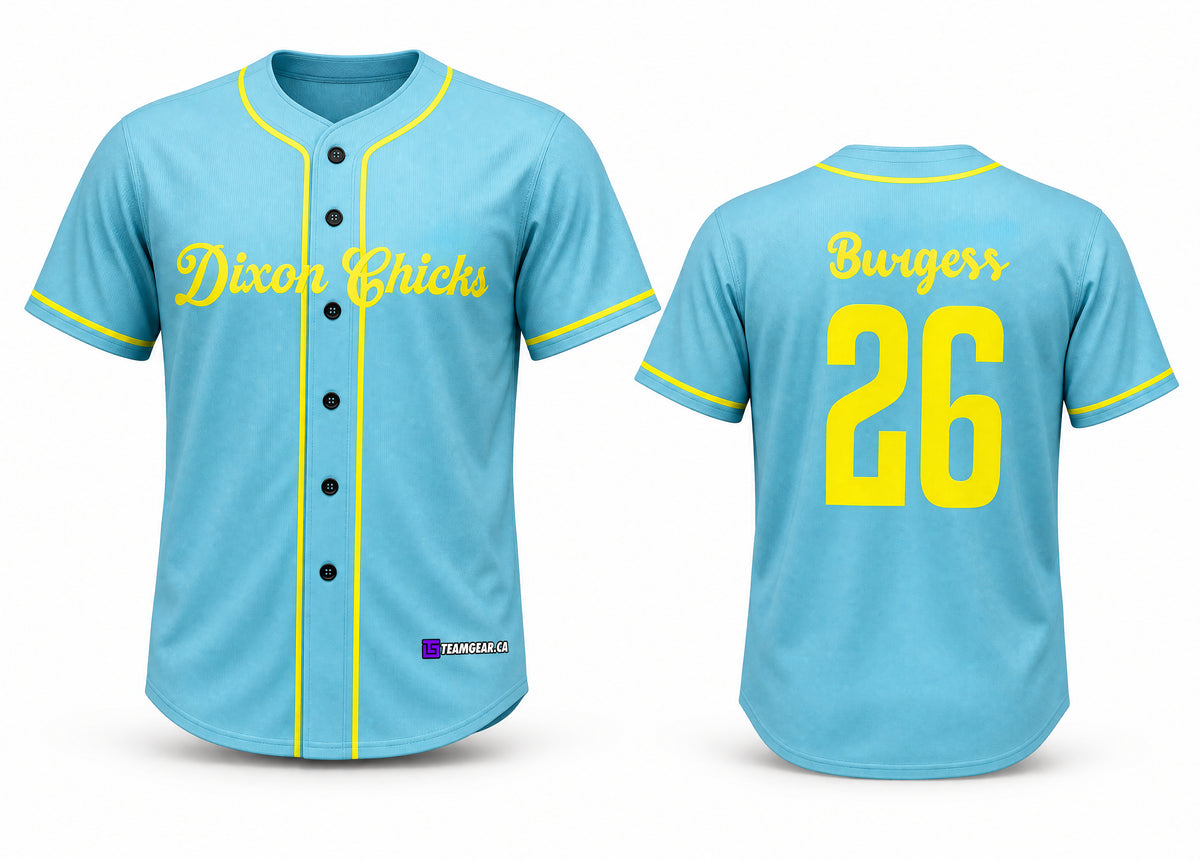Dixon Chicks Baseball Jersey Full Button - front and back view
