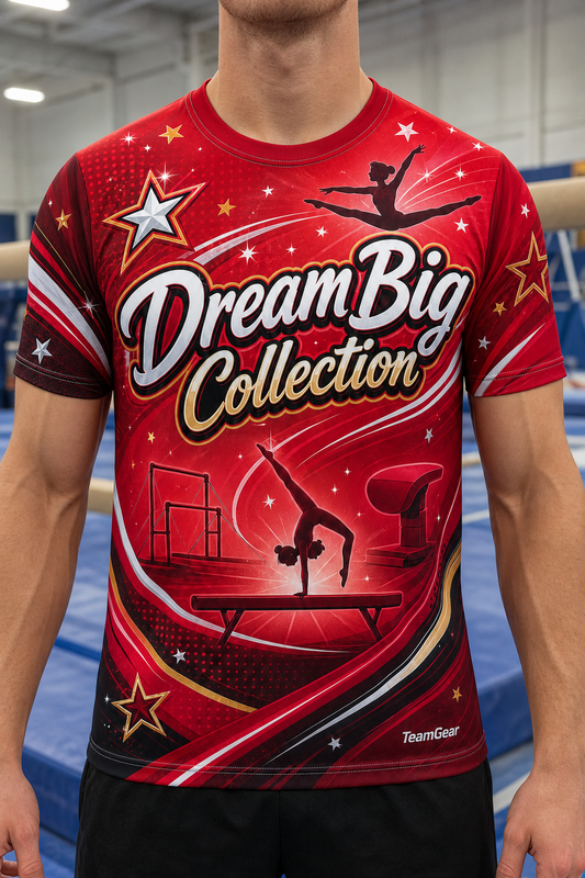 Dream Big Collection Crimson Gymnastics Jersey — custom gymnastics jersey worn on model — TeamGear Canada