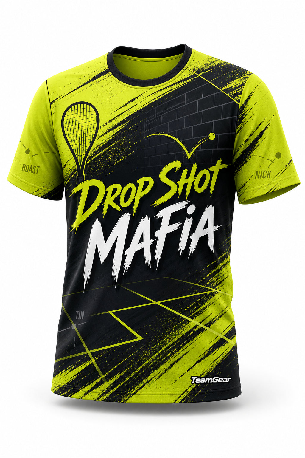 Drop Shot Mafia Lime Squash Jersey - front and back view