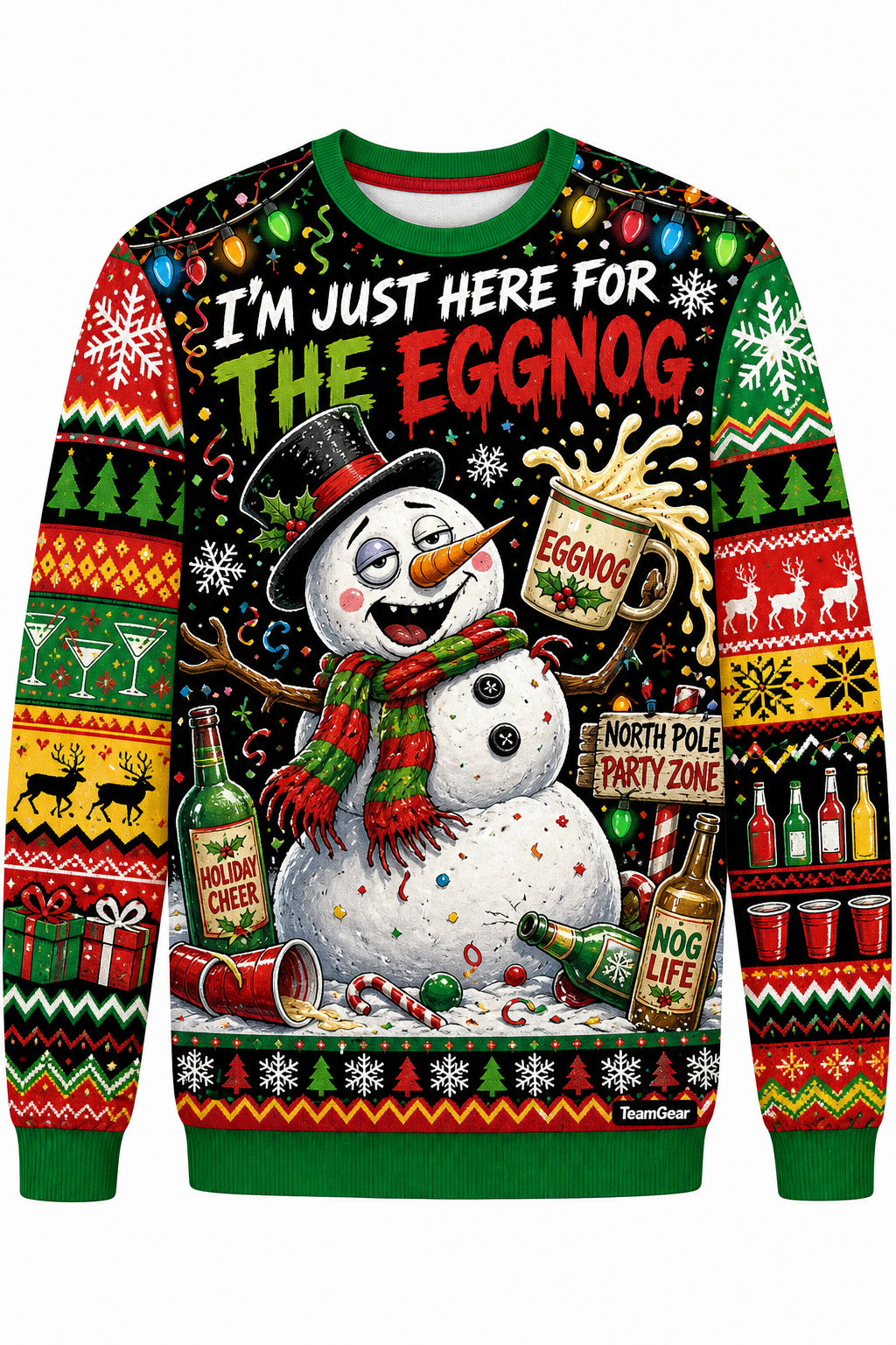 Drunk Snowman Spilling Eggnog Ugly Christmas Sweater design