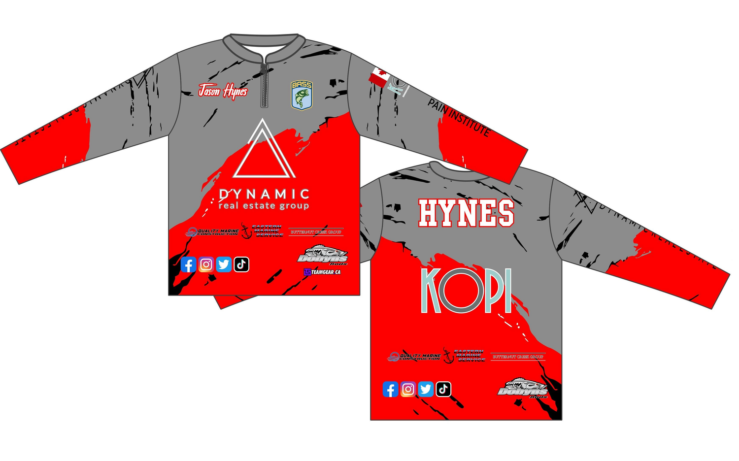 grey and red custom fishing jersey