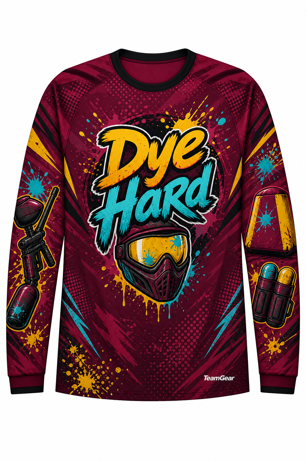 Dye Hard Maroon Long Sleeve Paintball Jersey design