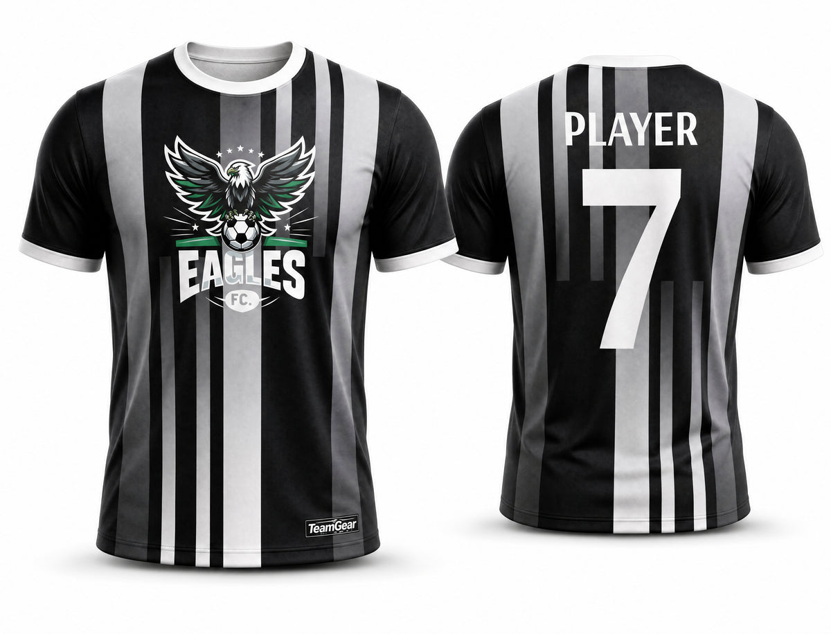 Eagles Black and White Soccer Jersey - front and back view