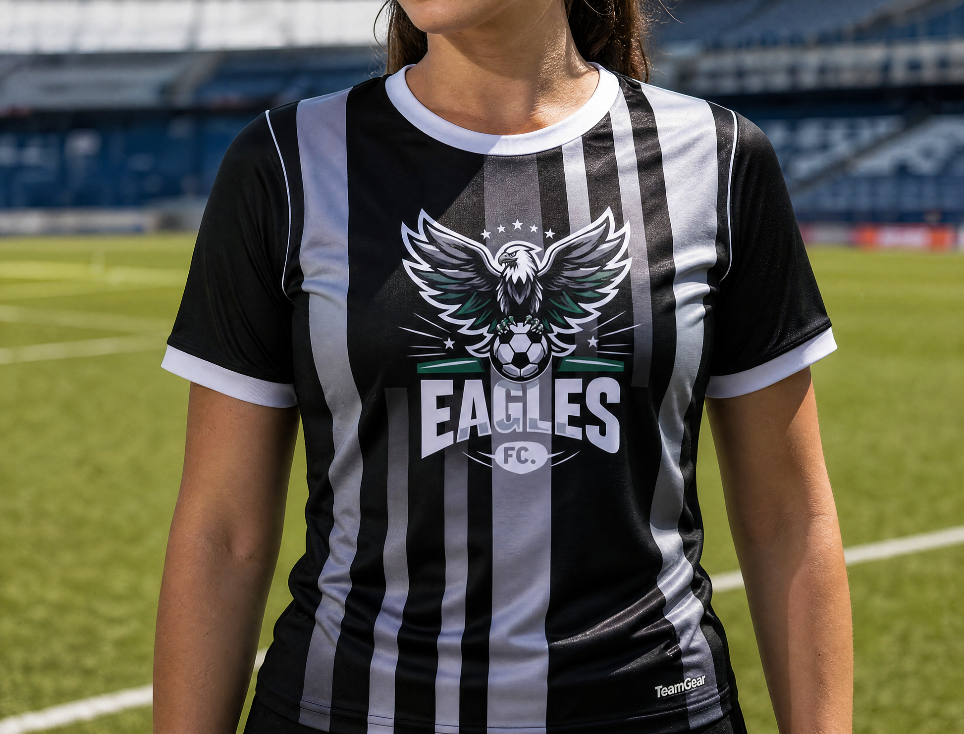 Eagles Black and White Soccer Jersey — custom soccer jersey worn on model — TeamGear Canada