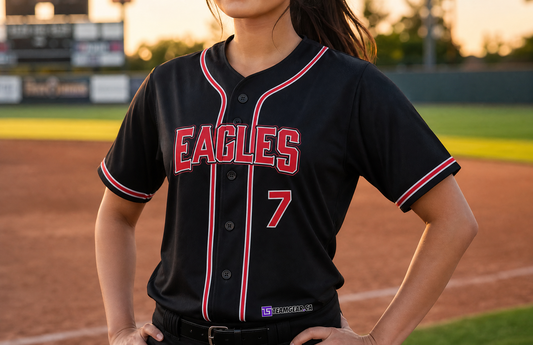 Eagles Black Baseball Jersey Full Button — custom baseball jersey worn on model — TeamGear Canada