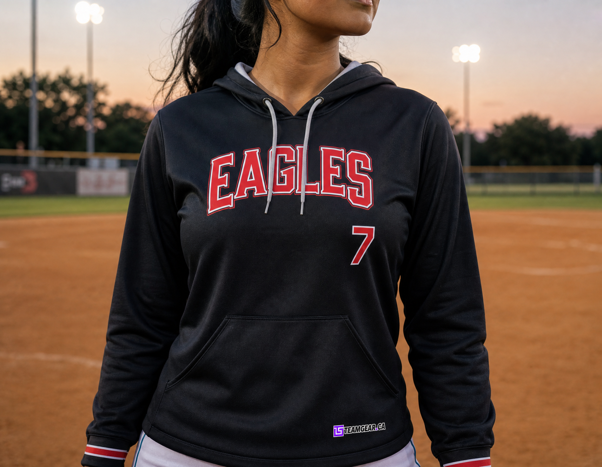 Eagles Black Softball Hoodie — custom softball hoodie worn on model — TeamGear Canada