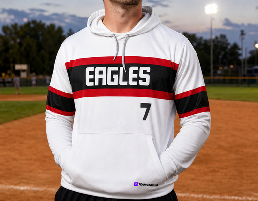 Eagles White Softball Hoodie — custom softball hoodie worn on model — TeamGear Canada