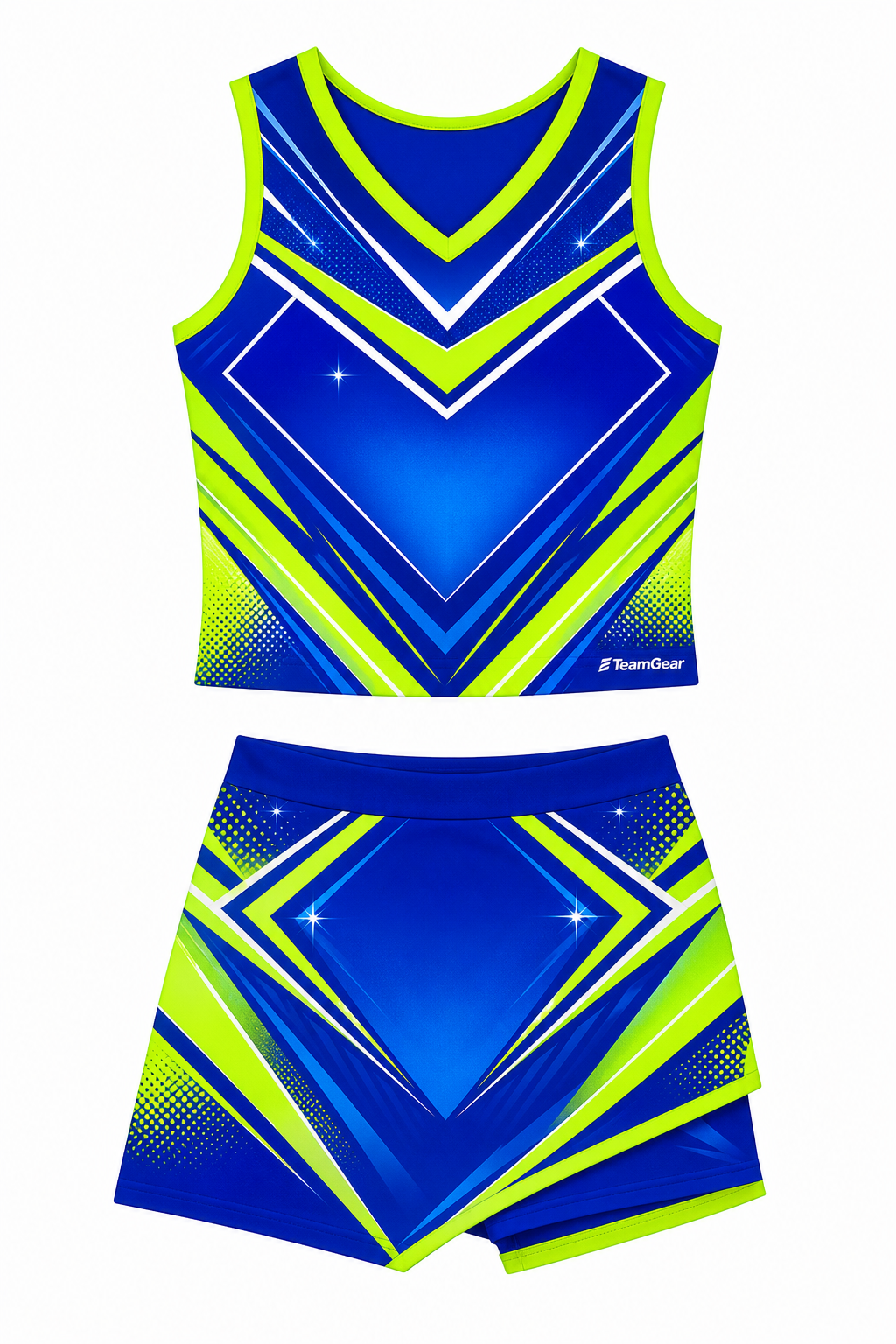 Electric Blue and Lime Cheerleading Uniform design