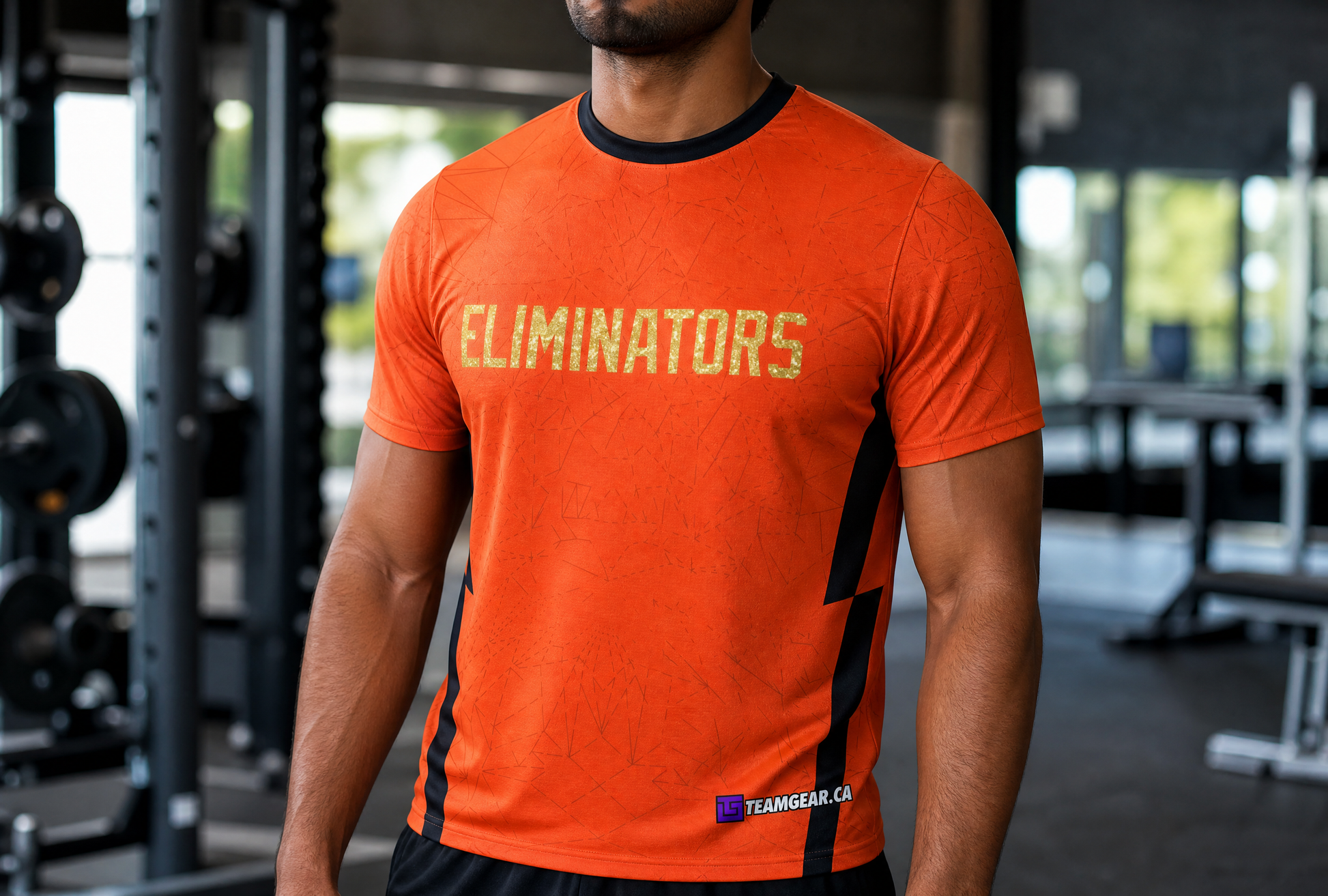 Eliminators Orange Roller Derby Jersey — custom jersey worn on model — TeamGear Canada