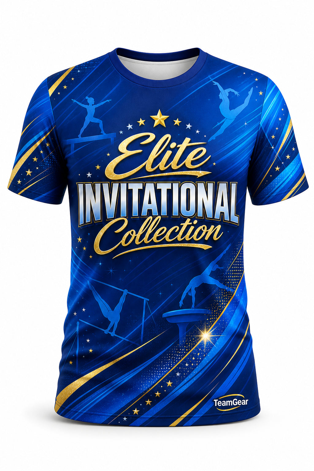 Elite Invitational Collection Blue Gymnastics Jersey - front and back view