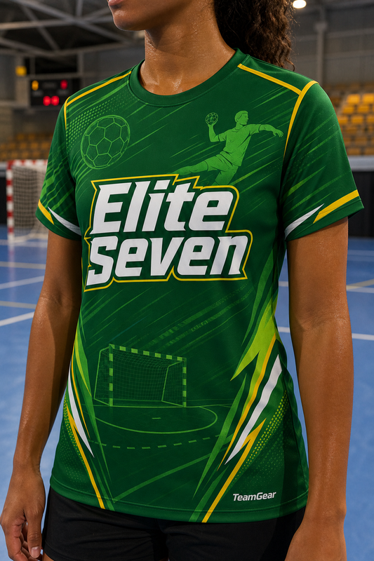 Elite Seven Green Handball Jersey — custom handball jersey worn on model — TeamGear Canada