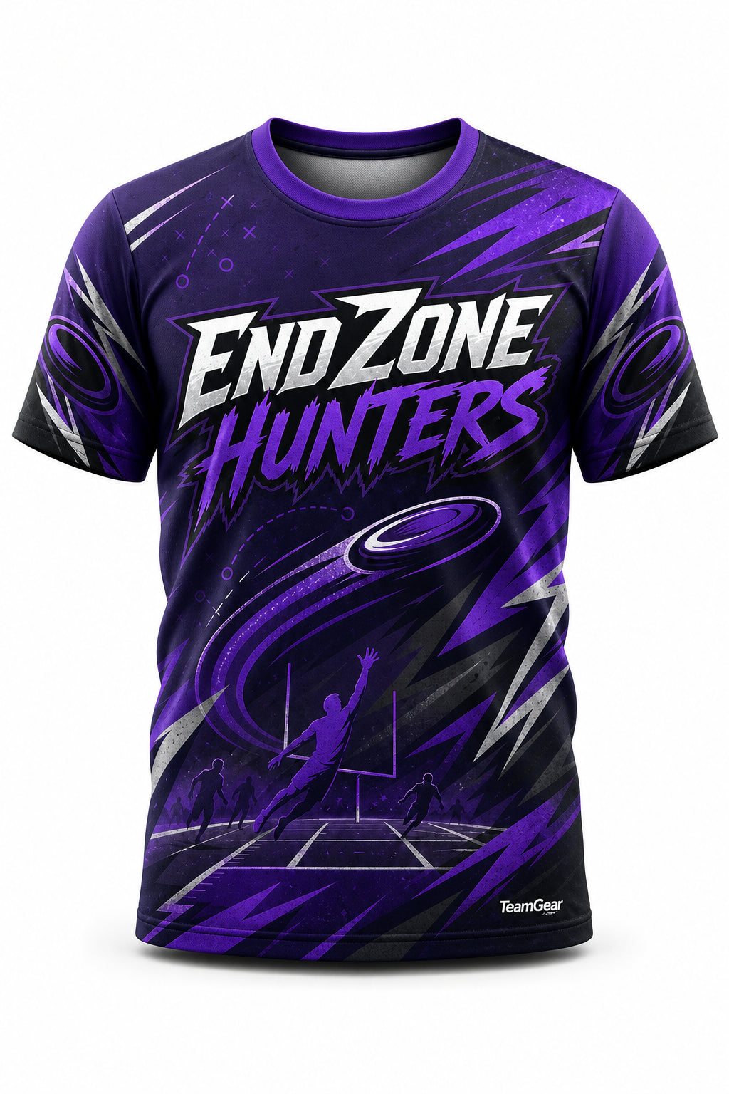 End Zone Hunters Purple Ultimate Frisbee Jersey - front and back view