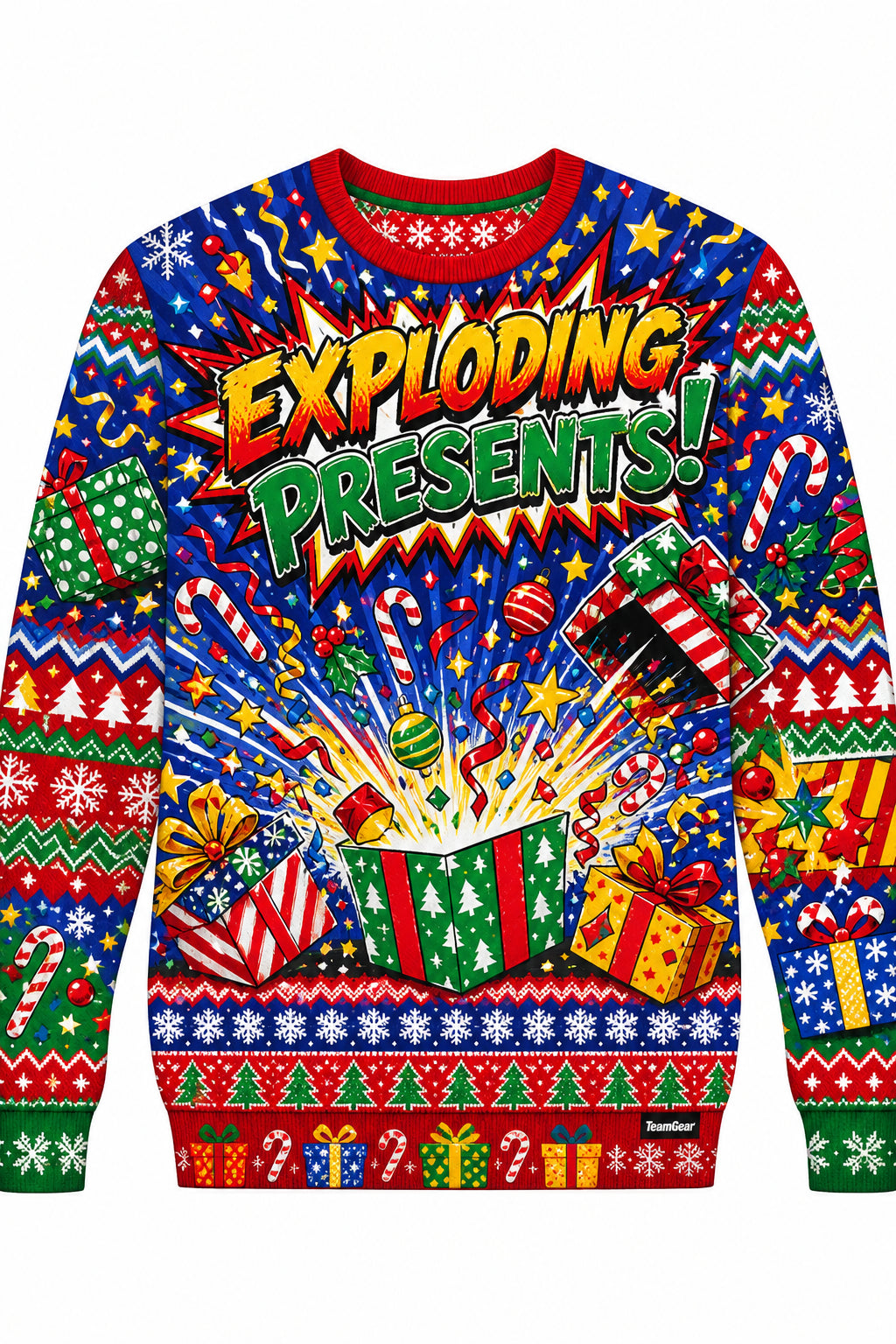 Exploding Presents Ugly Christmas Sweater design