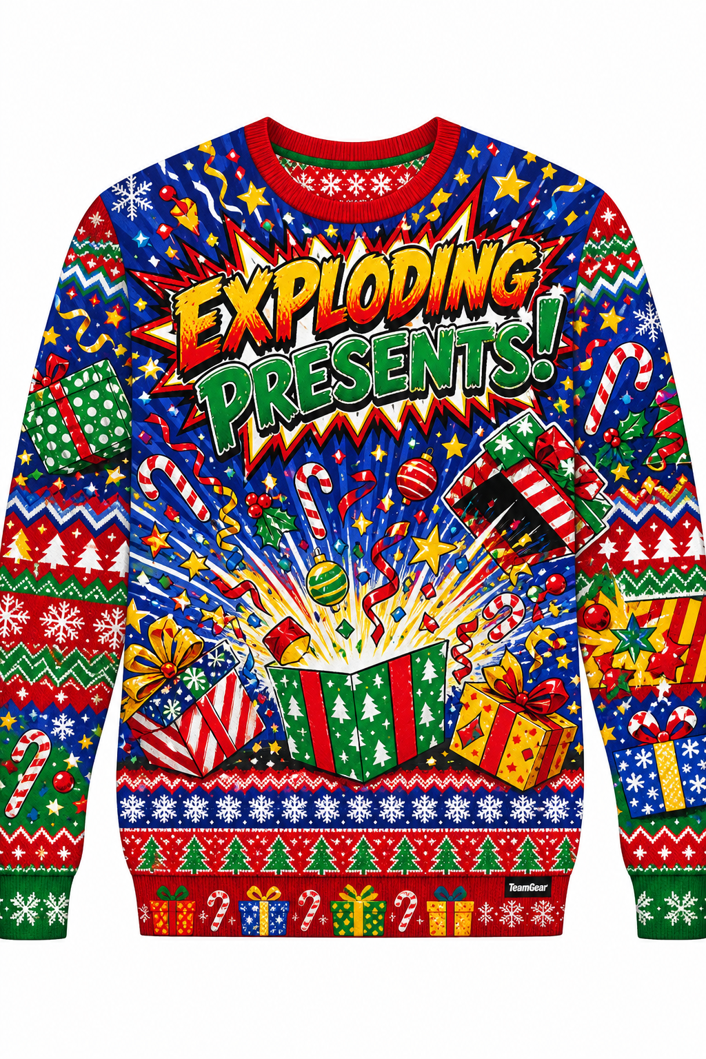 Exploding Presents Ugly Christmas Sweater design
