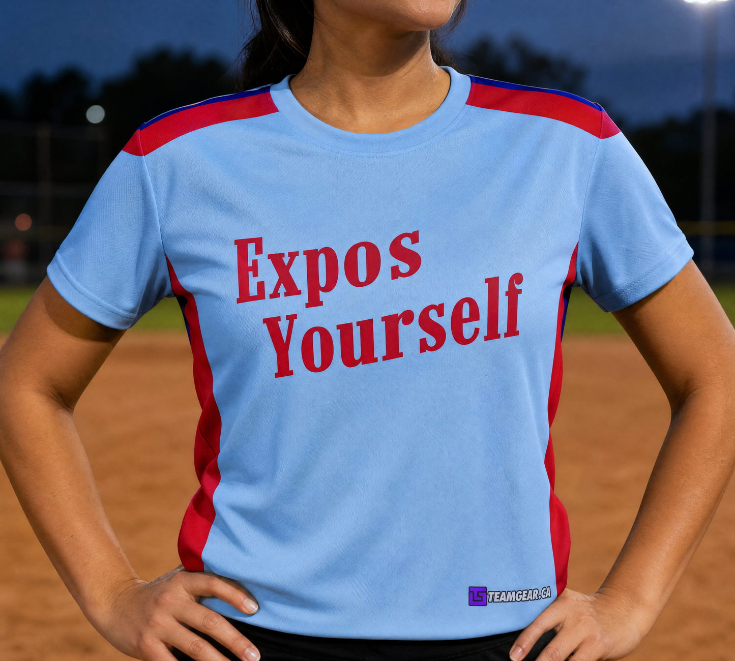 Expos Yourself Softball Jersey — custom softball jersey worn on model — TeamGear Canada
