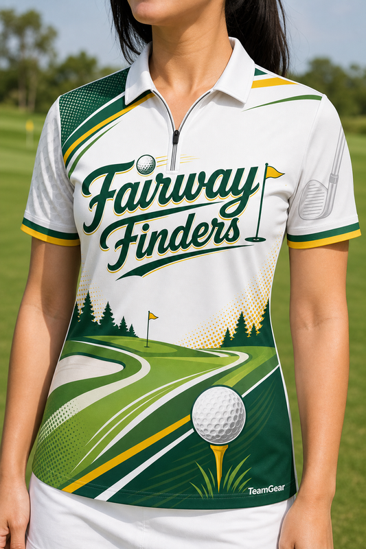 Fairway Finders White Golf Polo — custom golf team apparel worn on model — TeamGear Canada