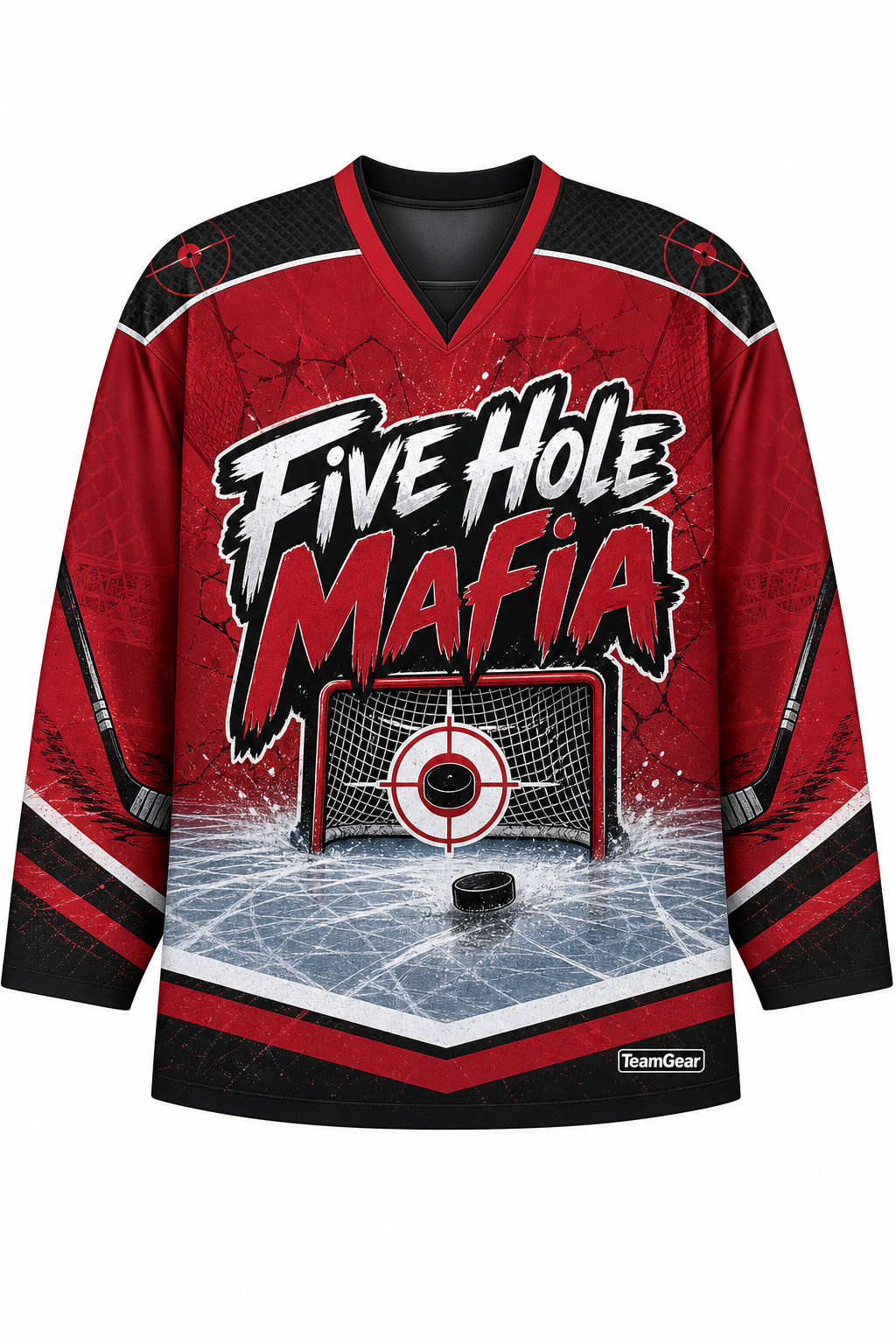 Five Hole Mafia Crimson Hockey Jersey design