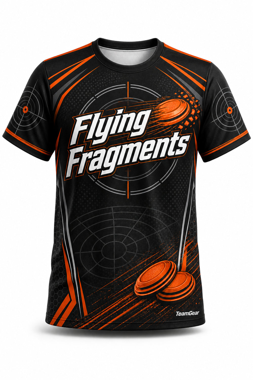 Flying Fragments Black Shooting Jersey - front and back view