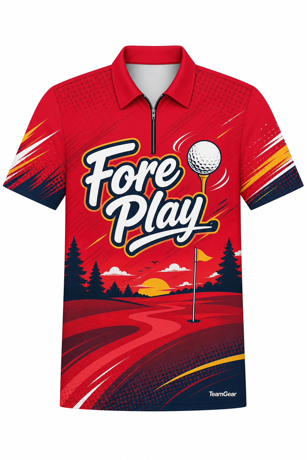 Fore Play Red Golf Polo design